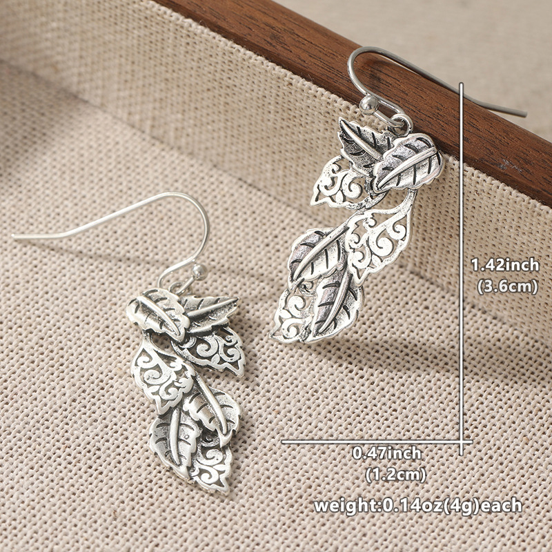 Elegant Vintage Leaf Drop Earrings - Boho Silver Tone Jewelry