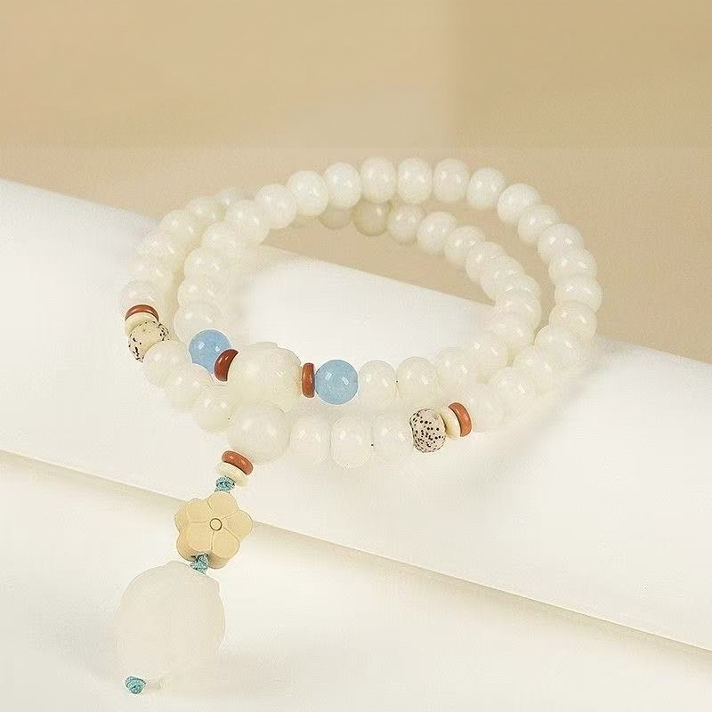 White Jade Bodhi Good Luck Bracelet for Prosperity & Peace