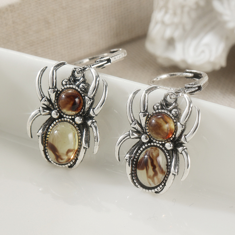 Gothic Vintage Spider Stone Drop Earrings - Boho Statement Jewelry