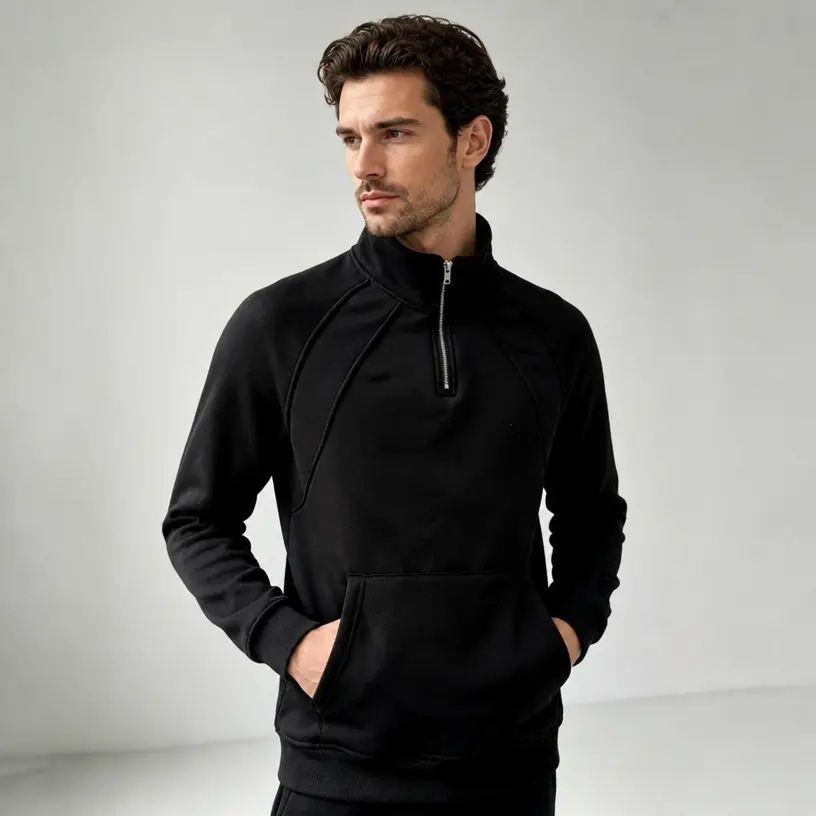 Men's Fleece Zip Sweatshirt - Casual Comfort with Stand Collar