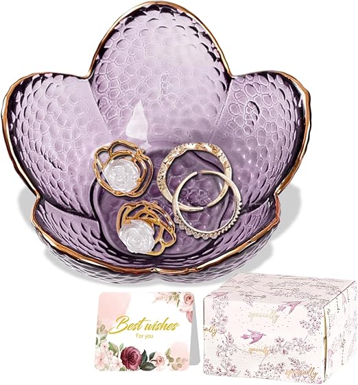 Elegant Purple Flower Jewelry Dish - Perfect for Organizing & Gifting