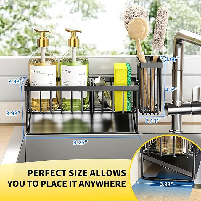 Stylish Black Stainless Steel Kitchen Sink Caddy - Rustproof & Organized