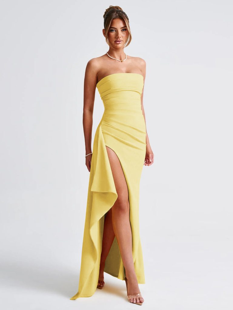 Irresistible Strapless Midi Dress with Side Slit - Stand Out Effortlessly