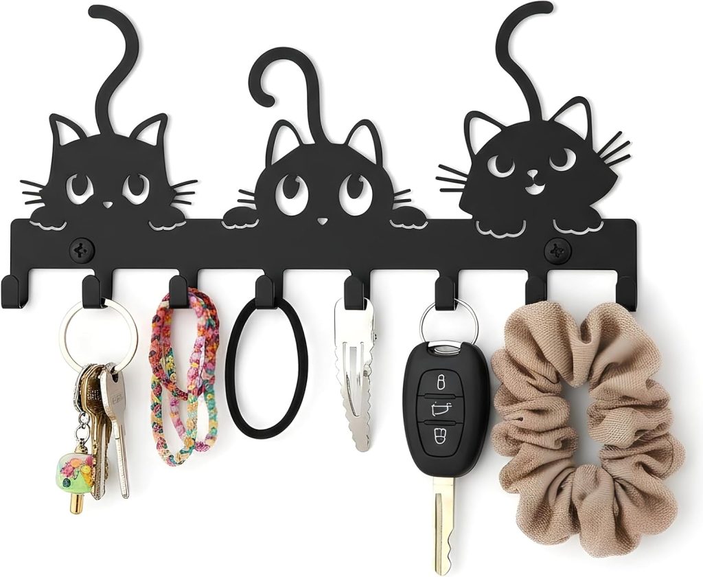 Stylish Cat Wall Key Holder with 8 Hooks for Home Organization