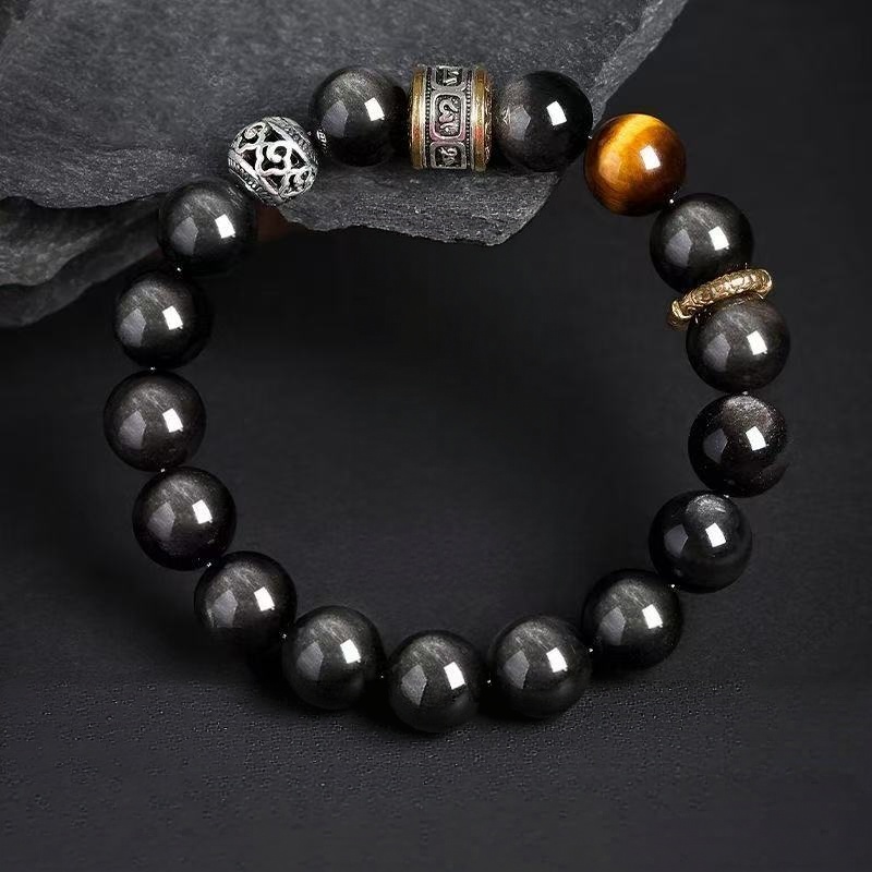 Elegant Silver Obsidian Couple Beaded Bracelets for Connection