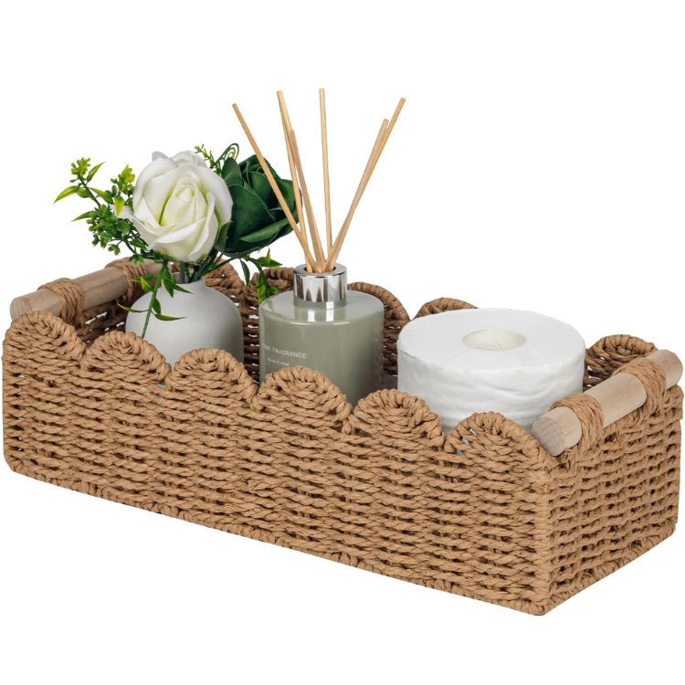 Stylish Scalloped Toilet Paper Storage Basket with Handle
