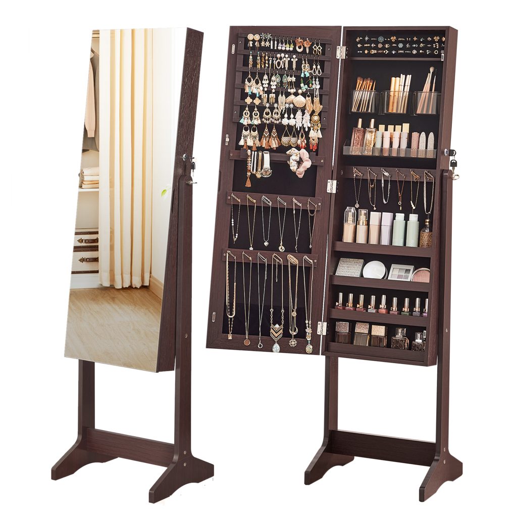 Elegant LED Jewelry Cabinet with Lockable Armoire for Secure Storage