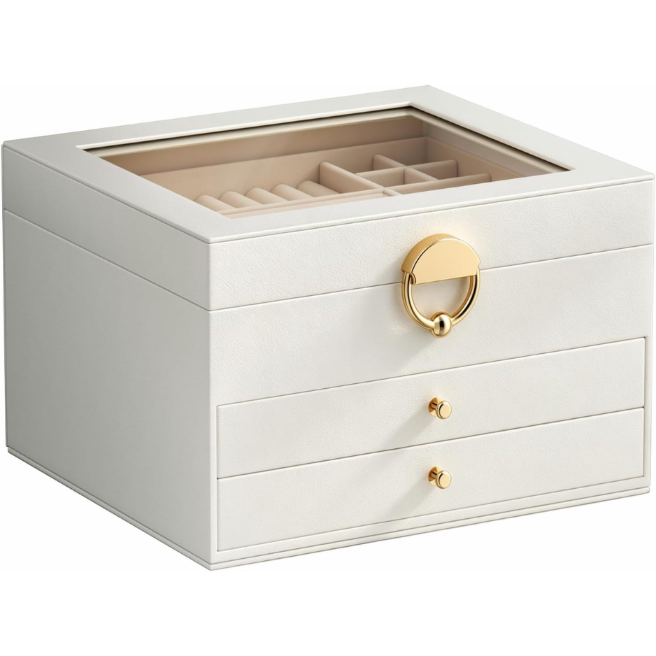 Elegant 3-Layer Jewelry Box Organizer - Stylish Cloud White Storage