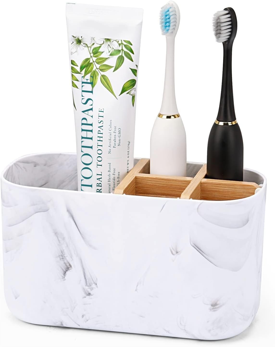 Stylish Bamboo Toothbrush & Toothpaste Holder with Drainage