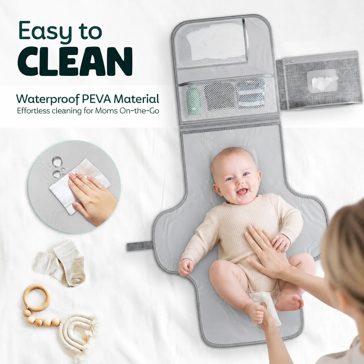 Ultimate Portable Diaper Changing Pad with Wipes Pocket & Pillow