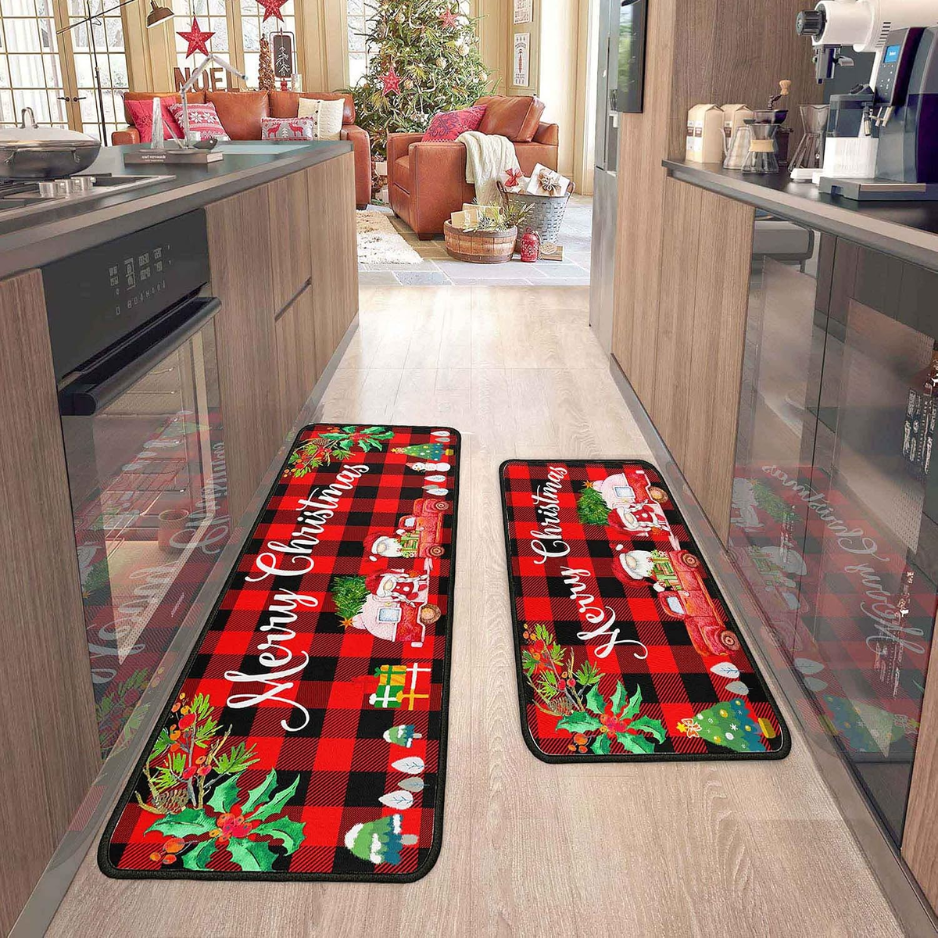 Festive Non-Slip Christmas Kitchen Rugs - Set of 2