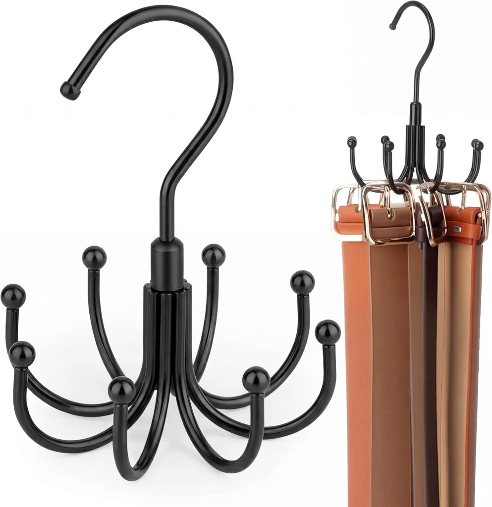 Space-Saving Rotating Belt Hanger - Organize 24 Belts Effortlessly