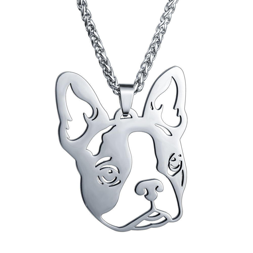 Adorable Boston Terrier Dog Head Pendant Necklace - Big Size Charm