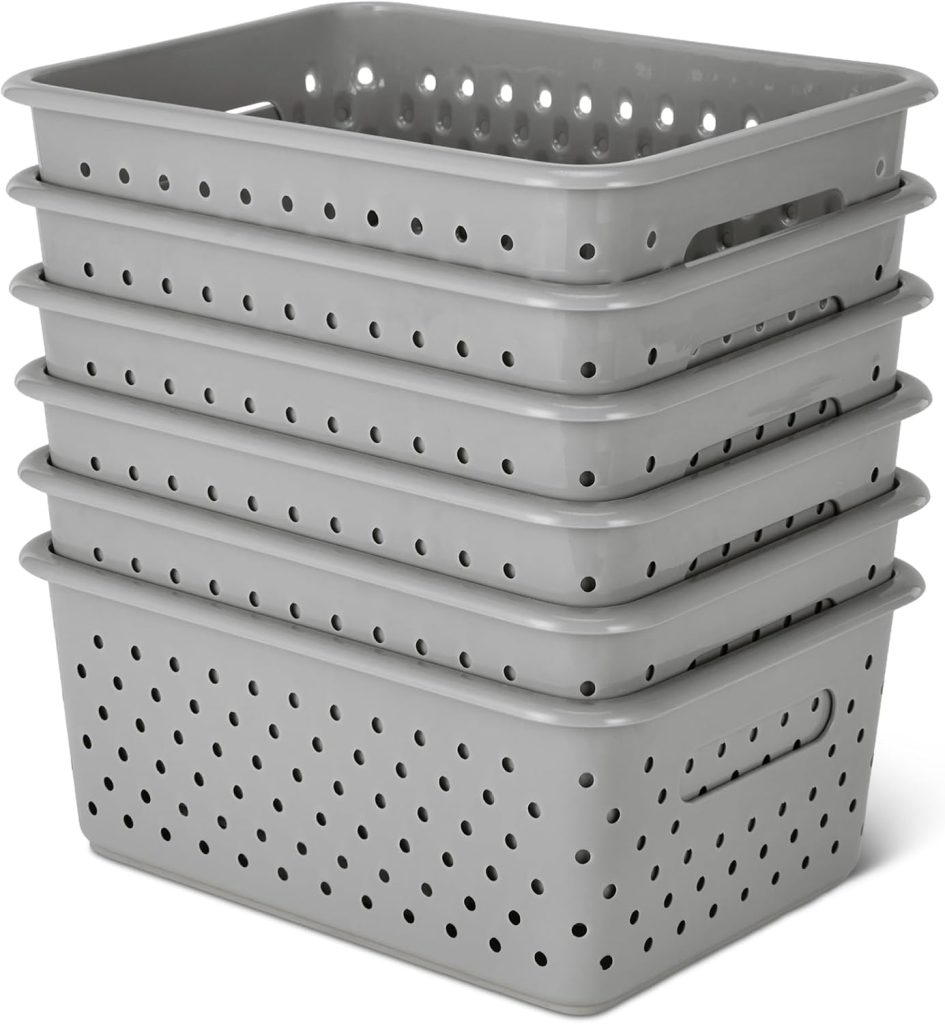 Versatile BPA-Free Plastic Storage Baskets - 6 Pack in Gray