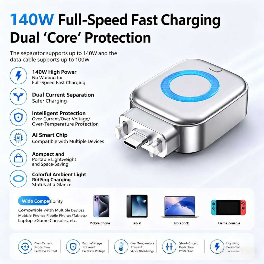 Smart USB-C Auto Disconnect Charger: 140W Overcharge Protection