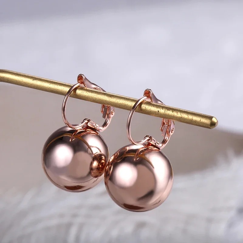 Elegant Polished Ball Drop Earrings - Gold, Silver & Rose Tone