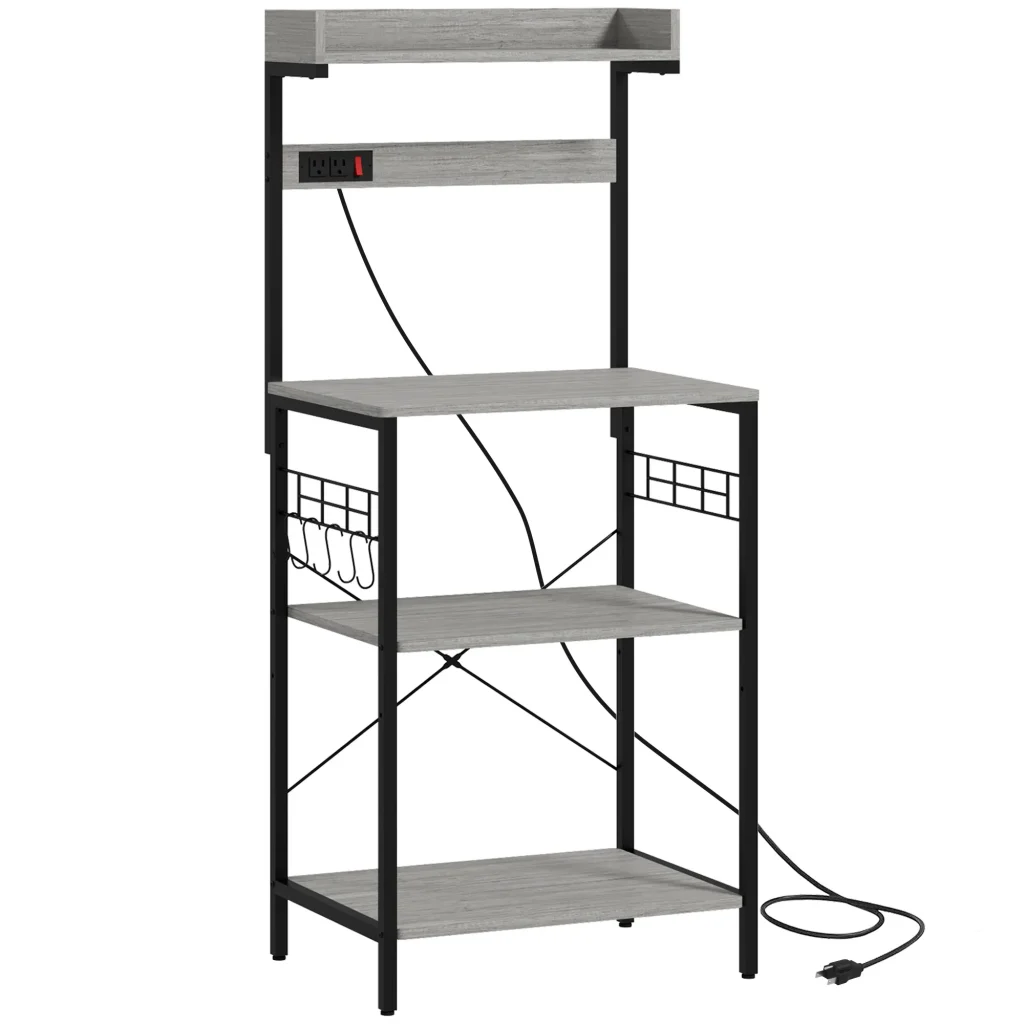 Stylish Kitchen Baker's Rack with Power Outlet & Adjustable Shelves