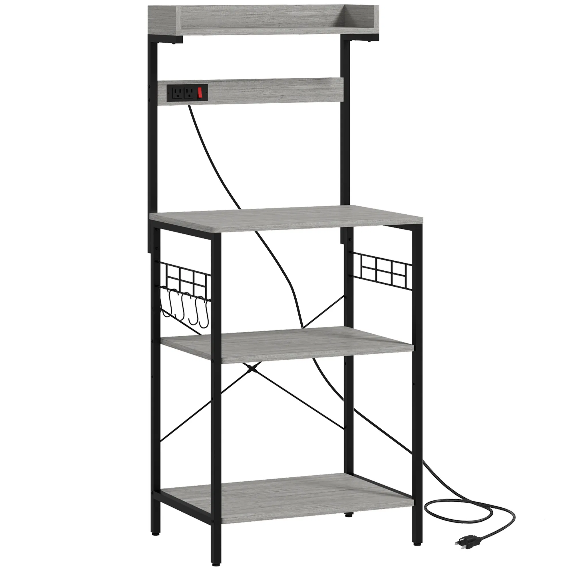 Stylish Kitchen Baker's Rack with Power Outlet & Adjustable Shelves