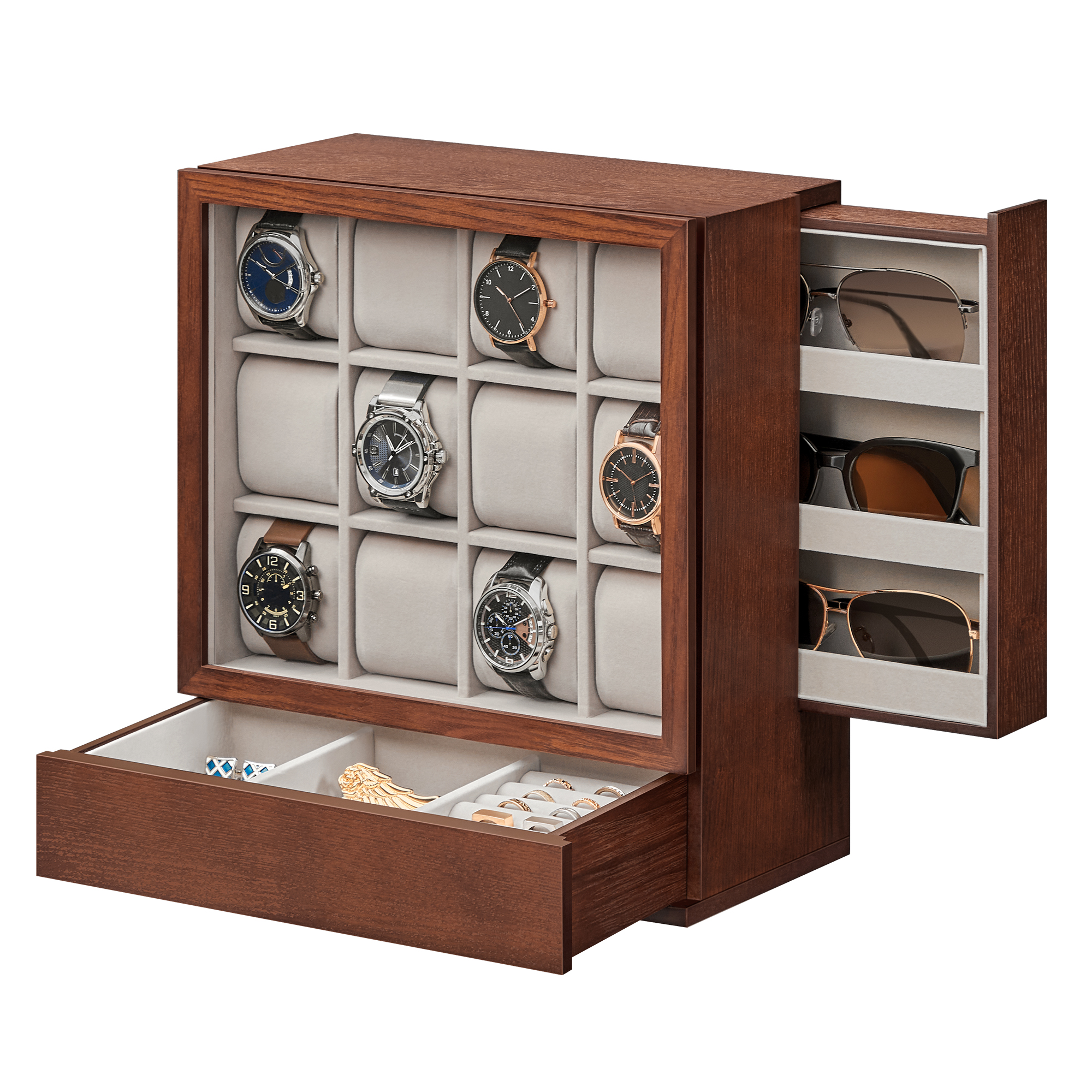 Elegant 12-Slot Watch Display Case with Secret Storage