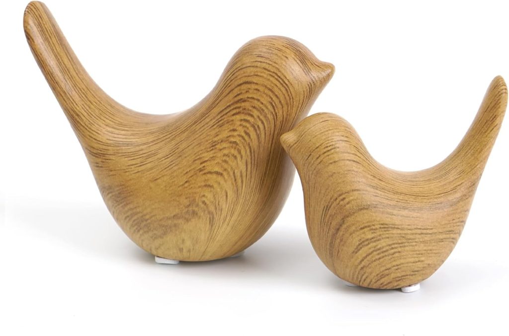 Elegant Wood-Look Ceramic Bird Statues for Chic Home Decor