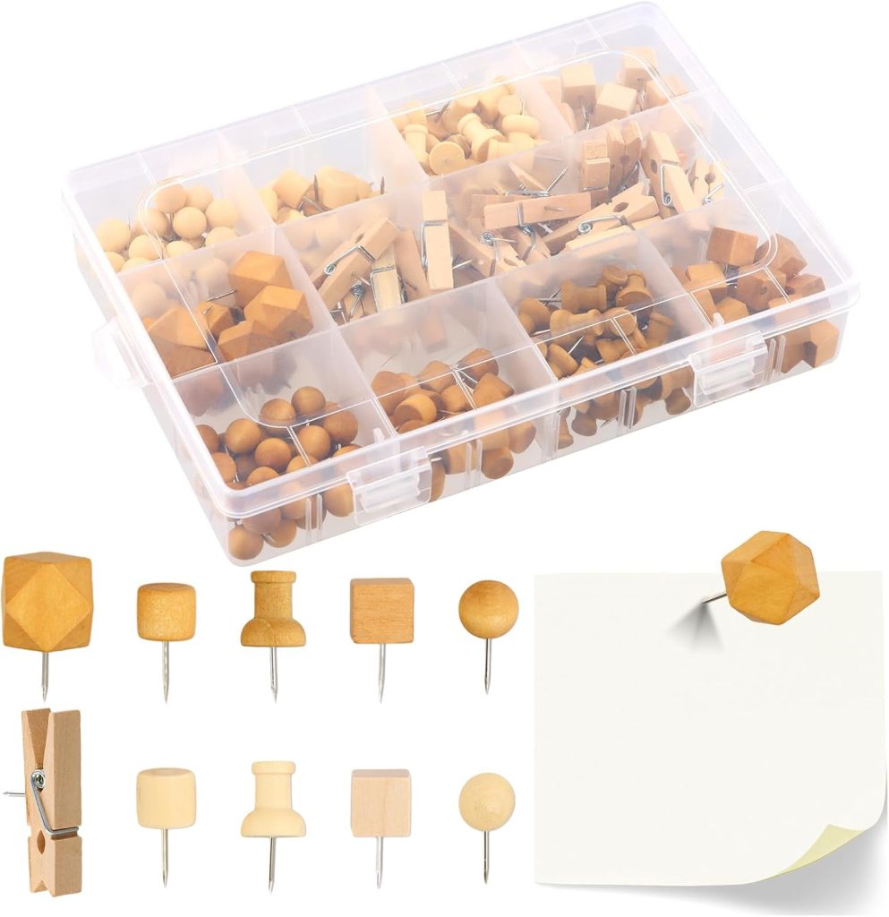 Premium Wooden Push Pins Set - 235 Eco-Friendly Thumb Tacks
