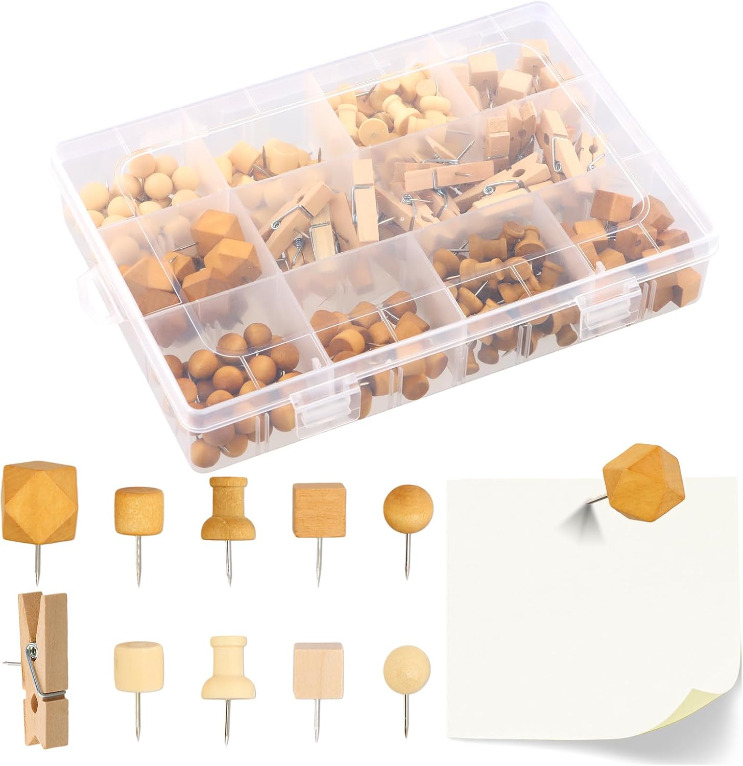 Premium Wooden Push Pins Set - 235 Eco-Friendly Thumb Tacks