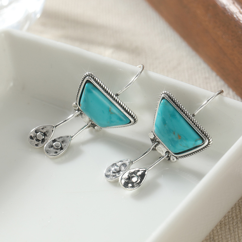 Boho Vintage Turquoise Triangle Dangle Earrings for Women