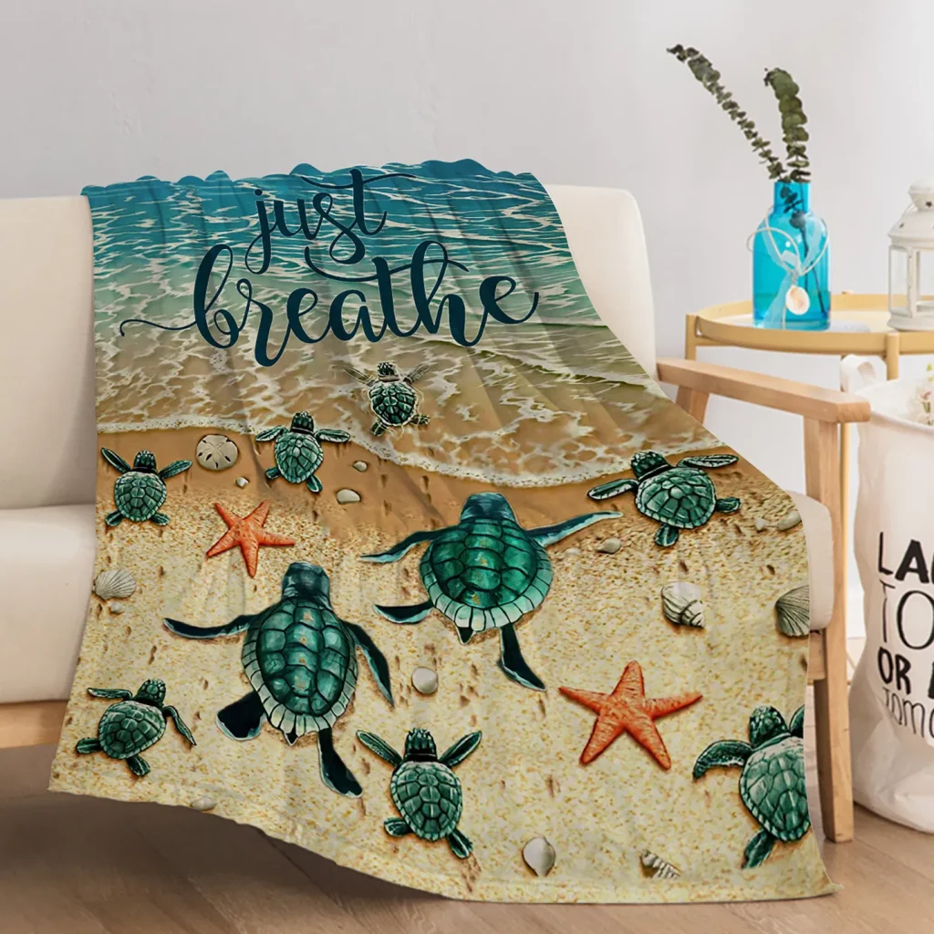 Cozy Tropical Baby Sea Turtle Flannel Blanket - 150x200cm