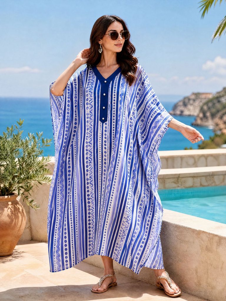 Plus Size V-Neck Batwing Kaftan Dress - Perfect Beach Cover-Up