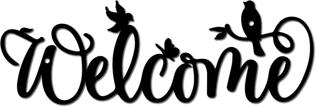 Welcome Metal Wall Decor - Elegant Black Iron Sign with Bird Silhouette