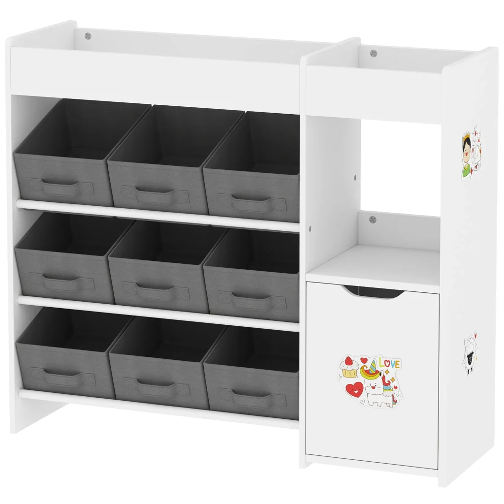 Versatile Toy Storage Organizer with 9 Fabric Bins – Ideal for Kids’ Spaces
