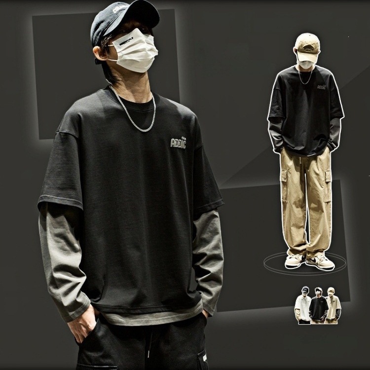 Stylish Men's Mock Two-Piece Long Sleeve T-Shirt for Everyday Wear