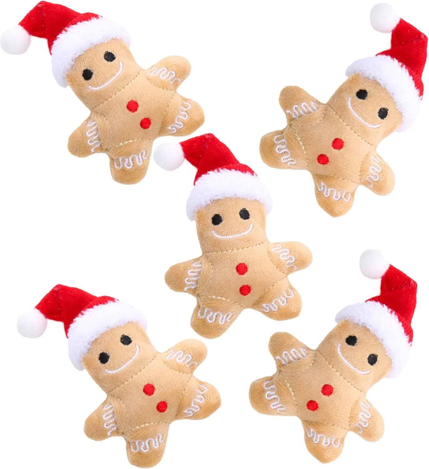 Festive Gingerbread Man Catnip Toys - 5-Pack Plush Cat Chew Toys