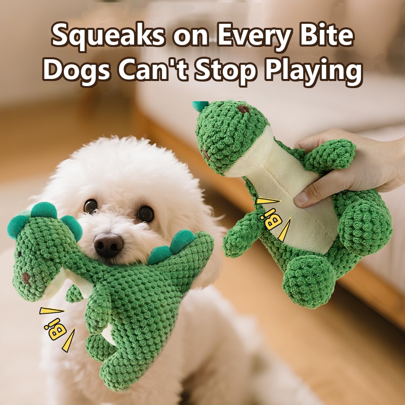 Soft Plush Dinosaur Dog Toy - Squeaky Fun for Small Breeds