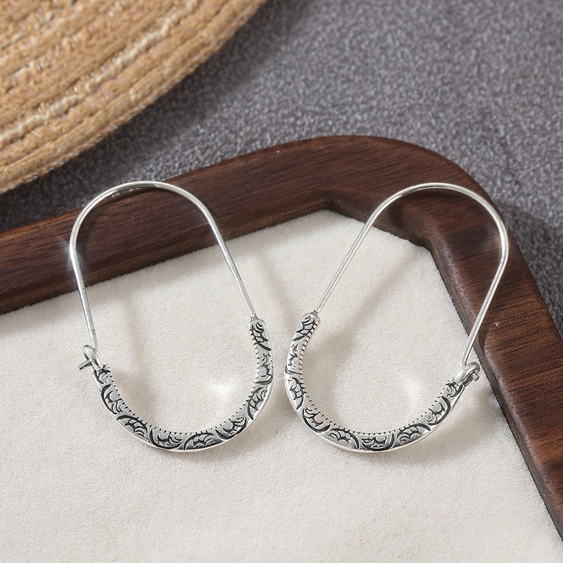 Boho Vintage Crescent Engraved Hoop Earrings for Women