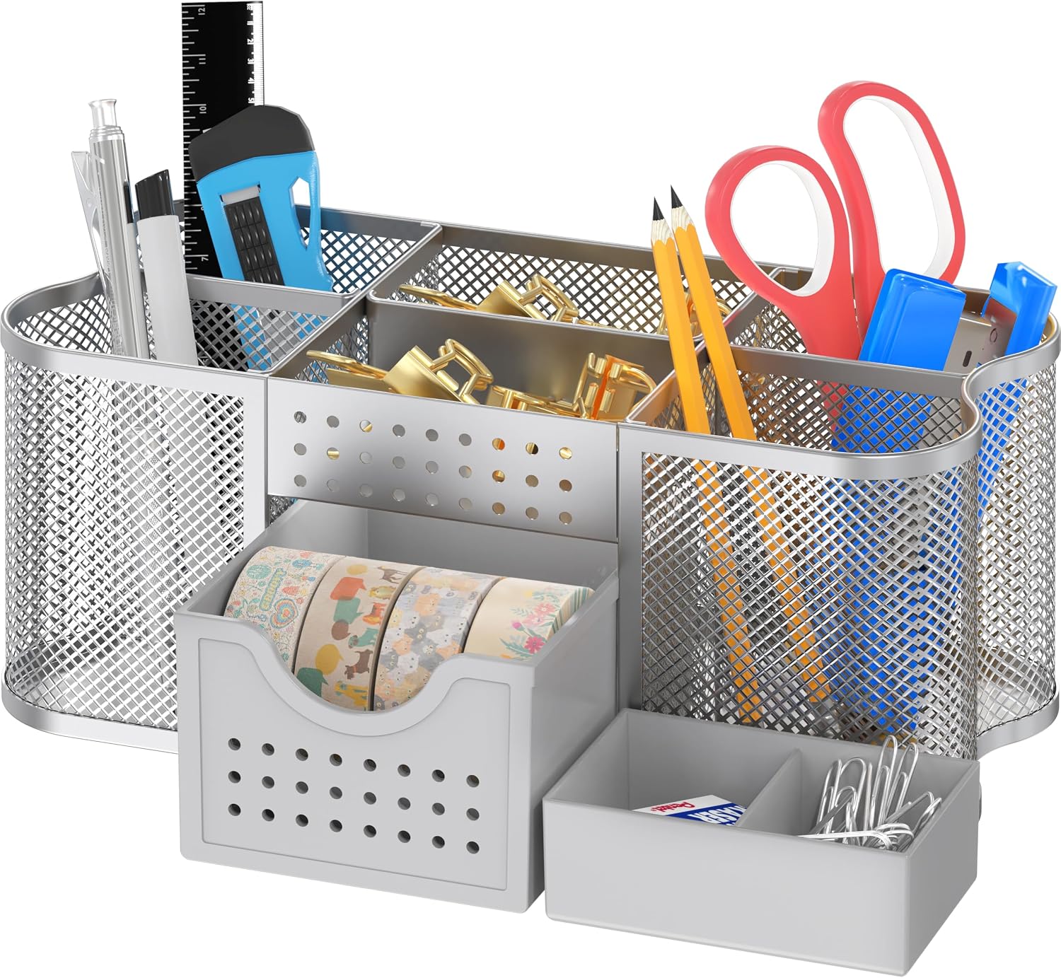 Stylish Silver Mesh Desk Organizer & Pen Caddy for Effortless Storage