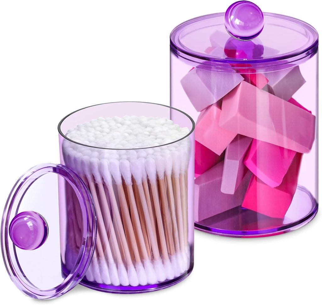 Stylish Acrylic Qtip & Cotton Ball Holders – Set of 2 in Purple