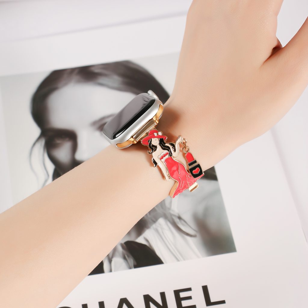 Elegant Enamel Metal Watch Band for All iWatch Series - Stylish Charm Bracelet
