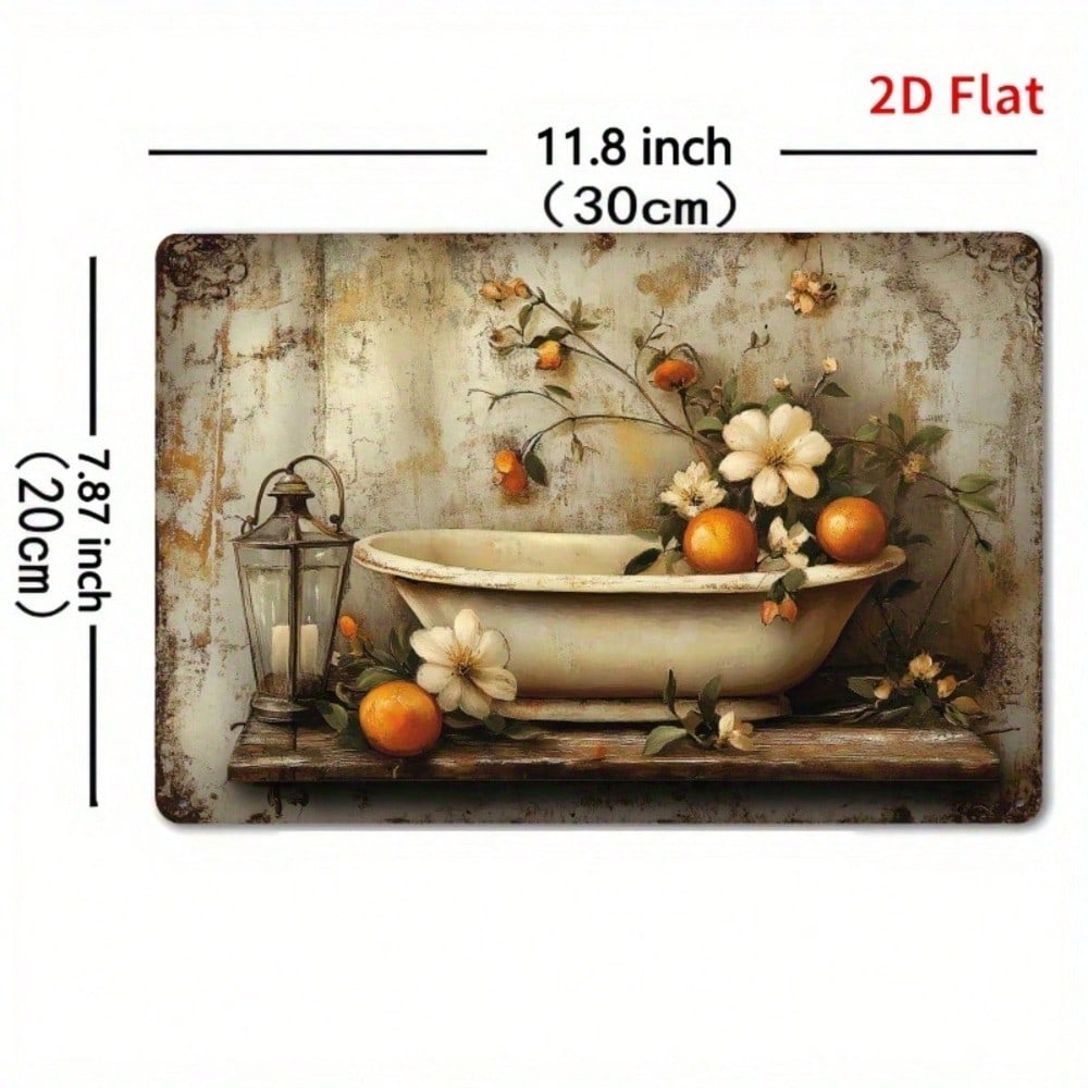 Vintage Orange Metal Wall Sign - Modern Minimalist Decor 12x8