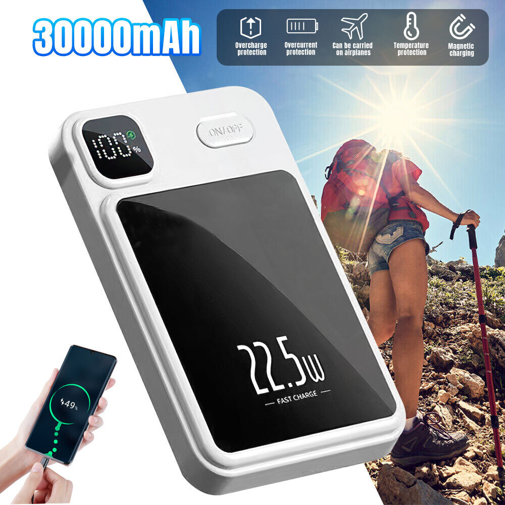 Magnetic 9000mAh Wireless Power Bank for iPhone 16-14 - Silver