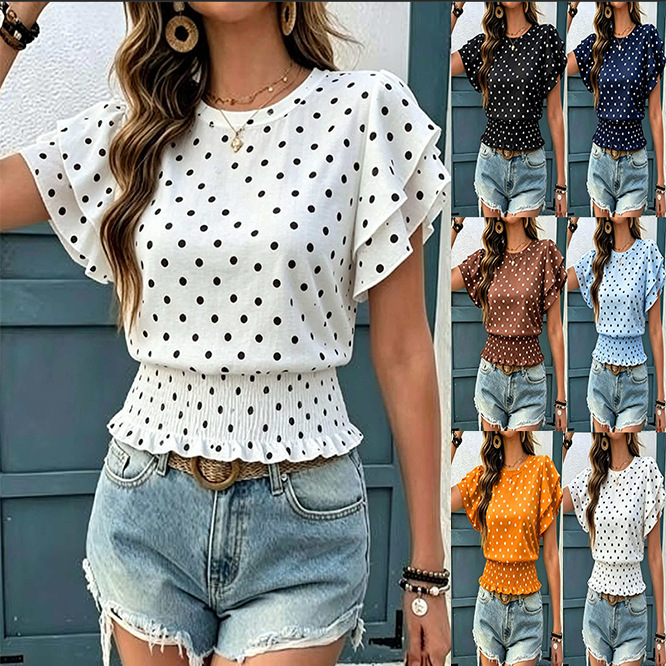 Stylish Polka Dot Short Sleeve T-Shirt for Effortless Summer Chic