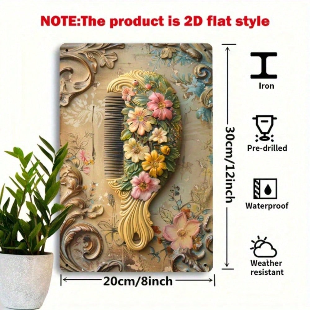 Vintage French Hair Comb Wall Art - Humorous Floral Decor