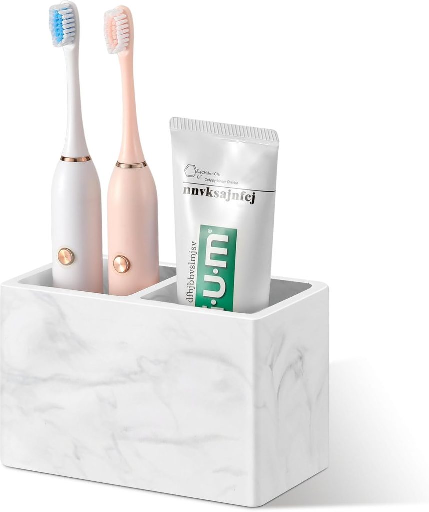 Elegant Marble White Diatomite Toothbrush Holder – 2 Slots