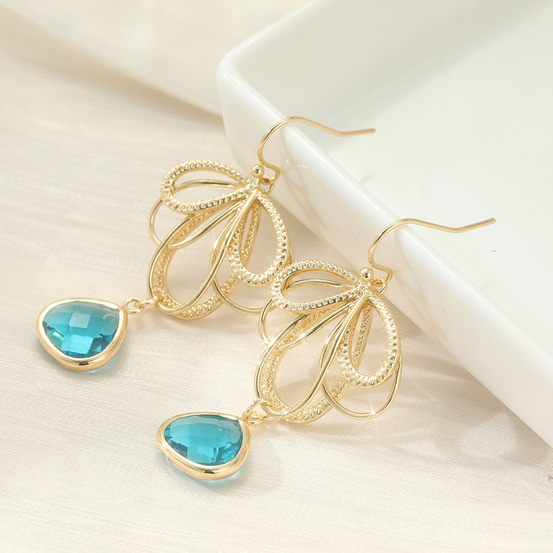 Stunning Aqua Teardrop Earrings | Gold-Tone Brass Fashion Jewelry