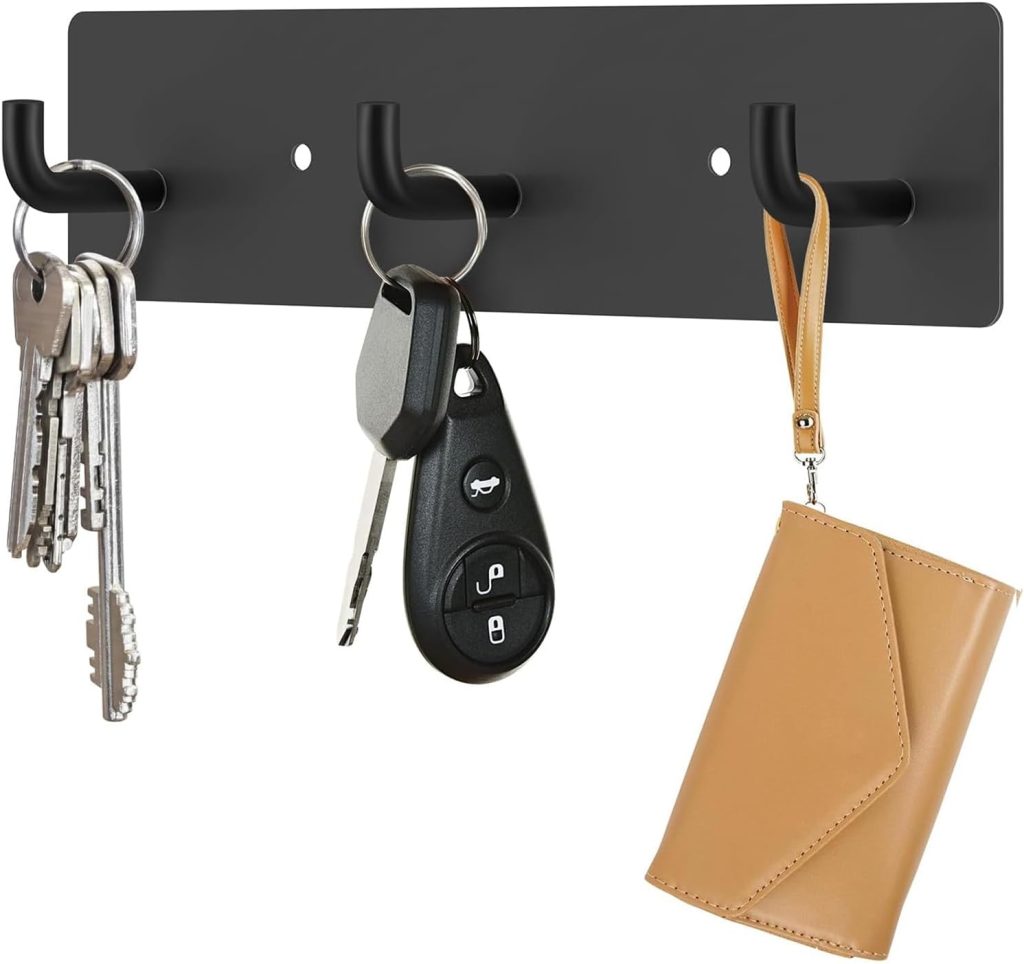 Stylish Black Wall-Mounted Key Holder with 3 Hooks for Home