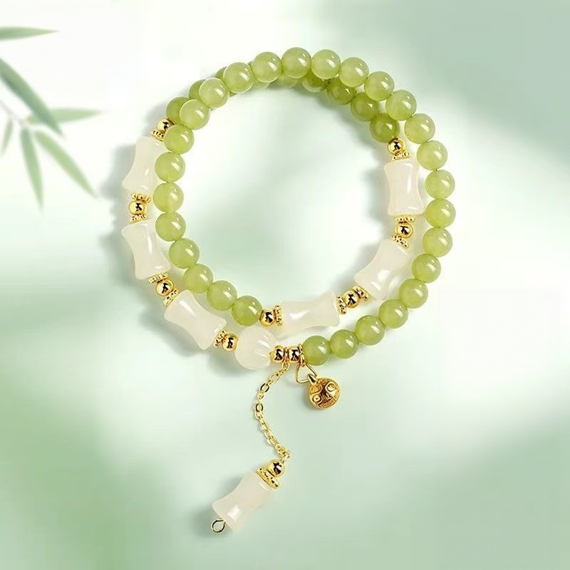 Elegant Quartz Jade Bamboo Beaded Bracelet for Mindful Living