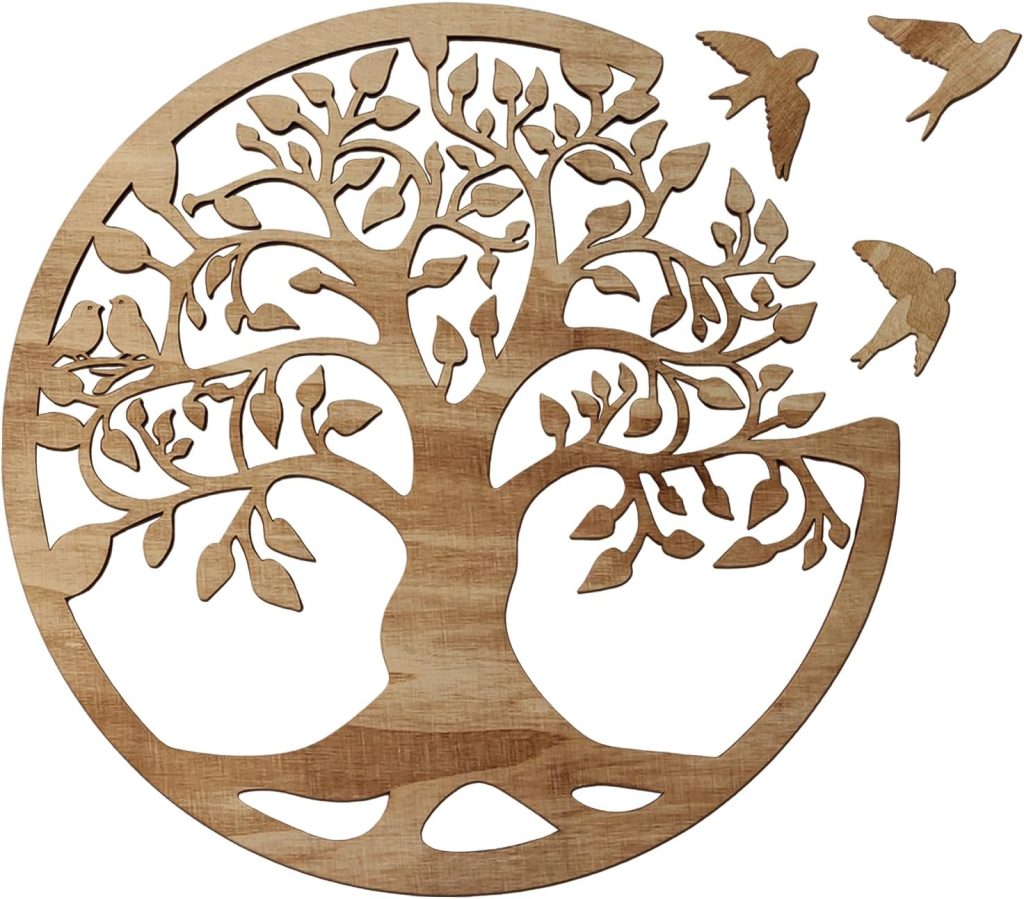 Stunning 12" Wooden Tree of Life Wall Art with Birds