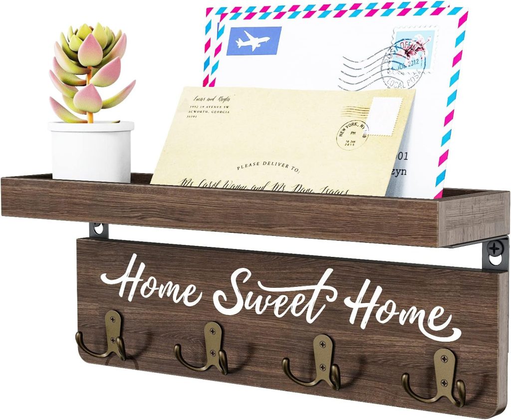 Rustic Wall Mount Key Holder with 8 Hooks – Cozy Home Sign