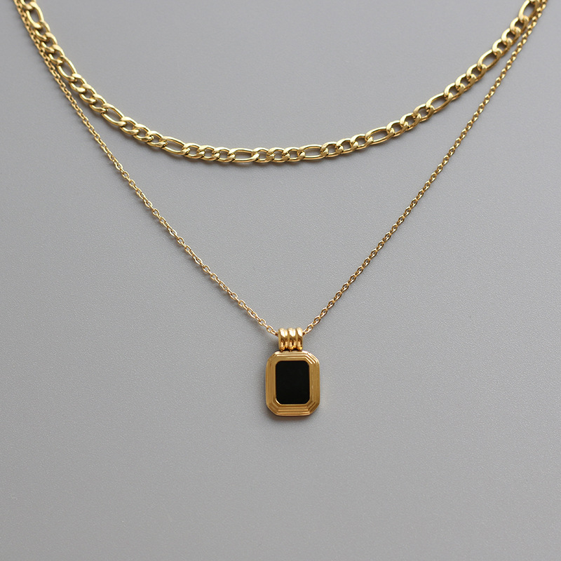 Elegant Roman Black Double-Layer Necklace Set for Chic Style