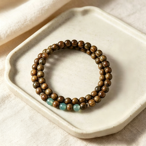 Handcrafted Natural Green Sandalwood Beaded Bracelet for Serenity